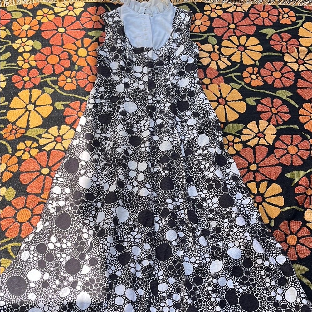 Vintage Pop Art Cotton Maxi Dress High Neck